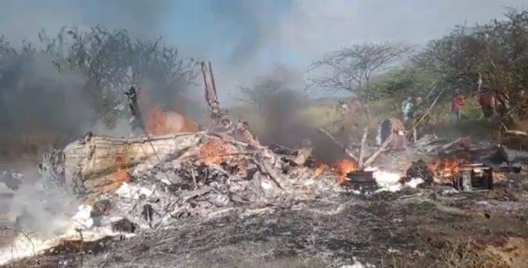 The scene where a military chopper crashed in Kajiado West County. Kenya Defence Forces have confirmed some of its personnel perished in the crash.