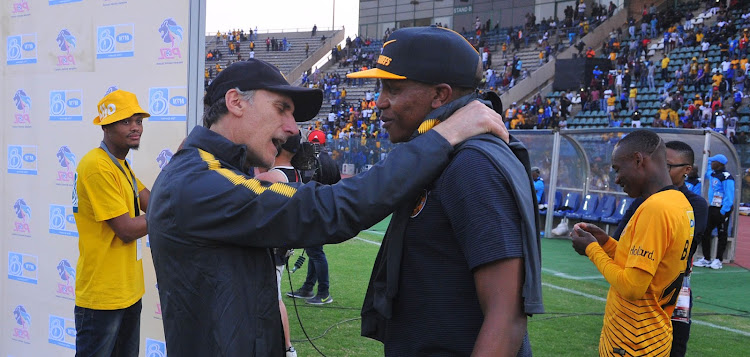 Giovanni Solinas coach of Kaizer Chiefs and Lebogang Manyama of Kaizer Chiefs during the MTN8 Semi Final first Leg match between Supersport United and Kaizer Chiefs on the 26 August 2018 at Lucas Moripe Stadium.