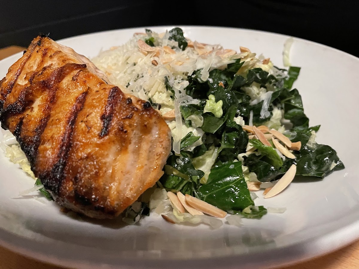 Kale salad with salmon added