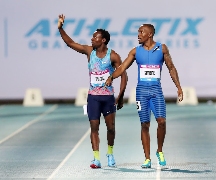 Akani Simbine and Clarence Munyai competes in the Men Senior 100m at the Athletix Grand Prix Athletics Series at Tuks Stadium, Pretoria on 08 March 2018.