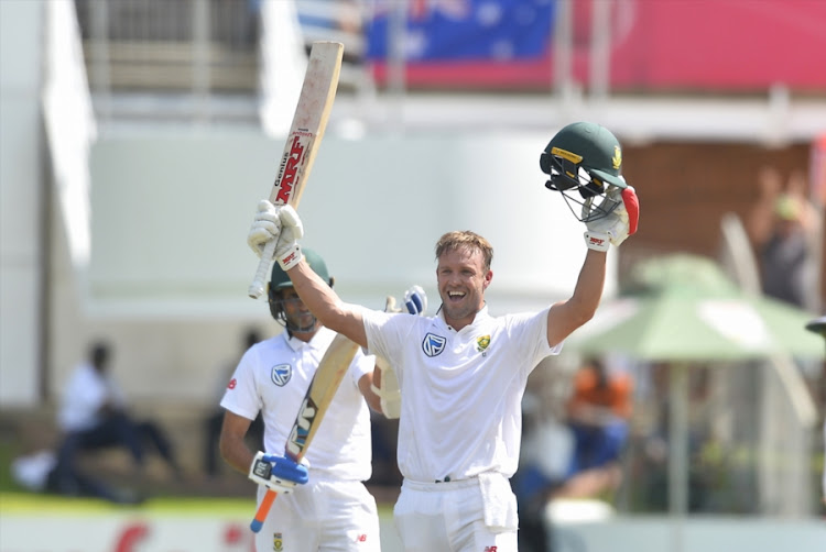 AB de Villiers of the Proteas celebrates scoring 100 runs during day 3 of the 2nd Sunfoil Test match between South Africa and Australia at St Georges Park on March 11, 2018 in Port Elizabeth, South Africa.