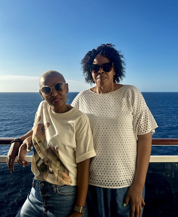 Travelling light: Lerato Seheri and her mother, Thelma Morake pictured on Saturday on the MSC Spendida