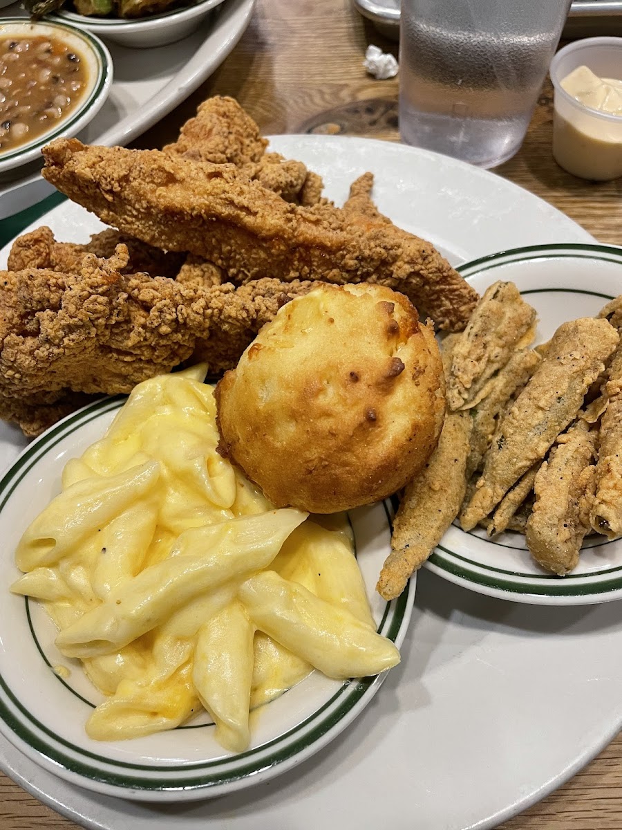 Regular fried tenders, fried ocean, and Mac and cheese!