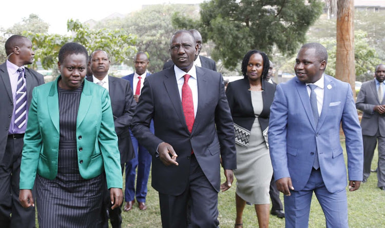 Deputy President William Ruto, Lands CS Farida Karoney and other leaders during the 3rd RCMRD on International Conference and 4th AfriGEO Symposium, Kasarani, Nairobi County on August 13, 2019..