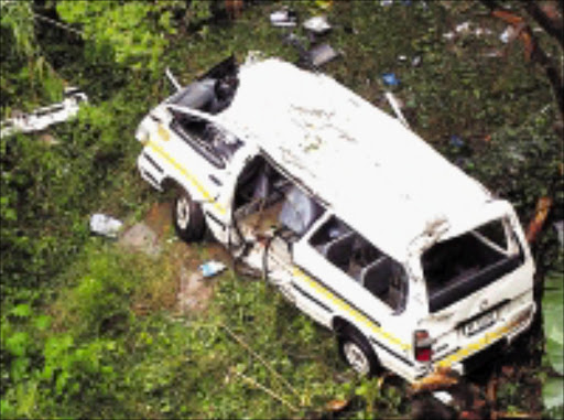 FREE FALL: Nine people were hurt when this taxi plunged from the N2 freeway at Scottborough. © Unknown.