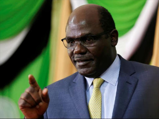 IEBC chairman Wafula Chebukati addresses a news conference at the Bomas of Kenya, in Nairobi, Kenya October 18, 2017. /REUTERS