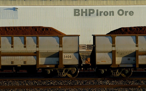 A BHP iron ore train arrives at Port Hedland, Australia. Picture: GETTY IMAGES/ FAIRFAX MEDIA/ GLENN CAMPBELL