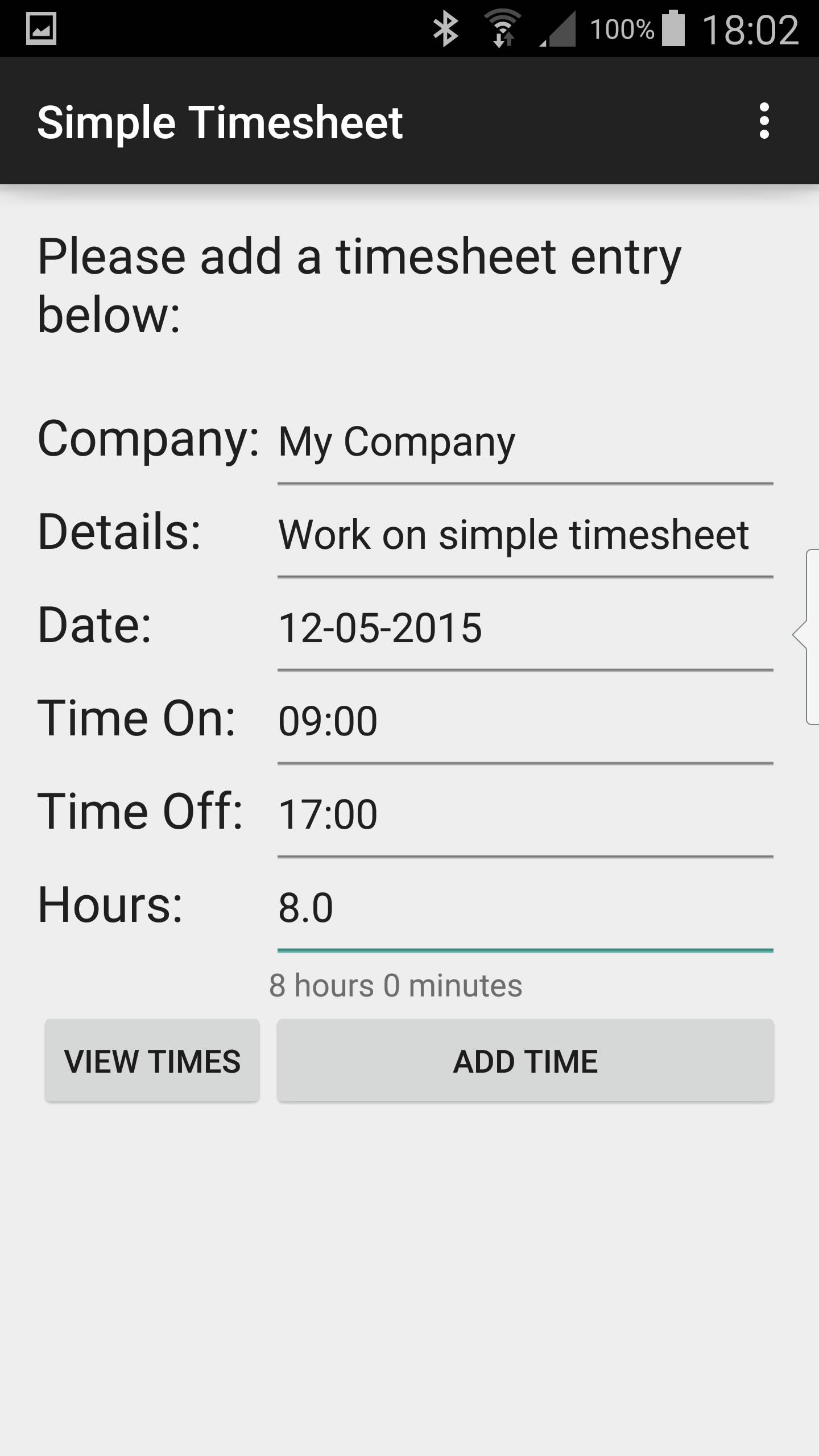 Android application Simple Timesheet screenshort