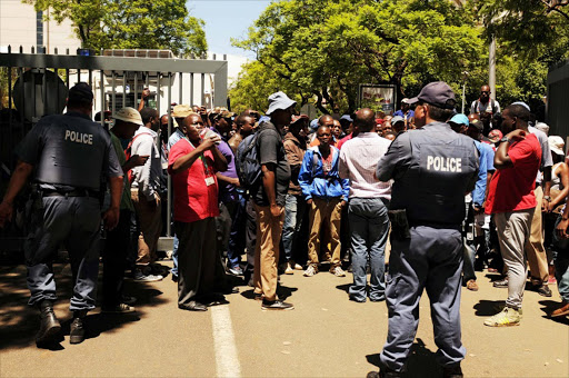 January 12, 2016.Police fire rubber bullets to workers and students during Protest at Pretoria university during protest. .PHOTO:PETER MOGAKI