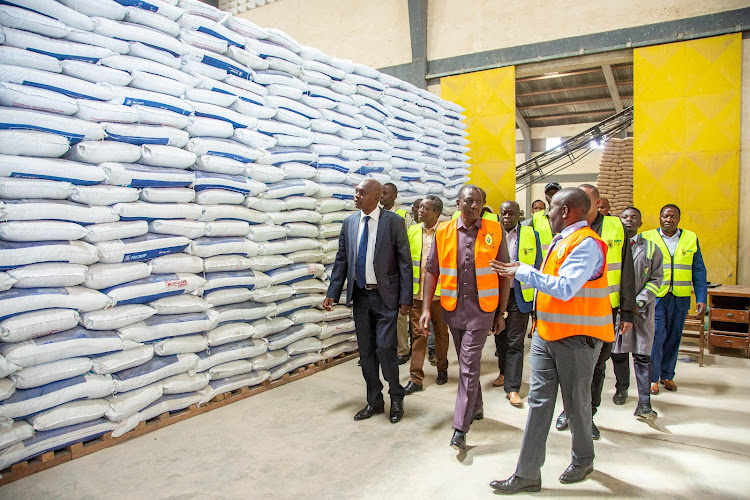 President William Ruto inspects the storage stores during his impromptu visit to the National Cereals and Produce Board (NCPB) Eldoret Depot on April 8, 2024