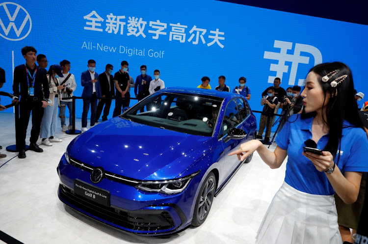 The new Volkswagen Golf 8 is seen at the Beijing International Automotive Exhibition, or Auto China show, in Beijing, China, on September 26, 2020. Picture: REUTERS/THOMAS PETER/FILE