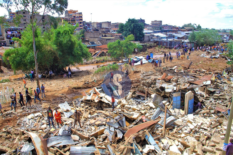 Kiamaiko residents salvage their property during the ongoing demolition of structures next to the Nairobi River on May 3, 2024.