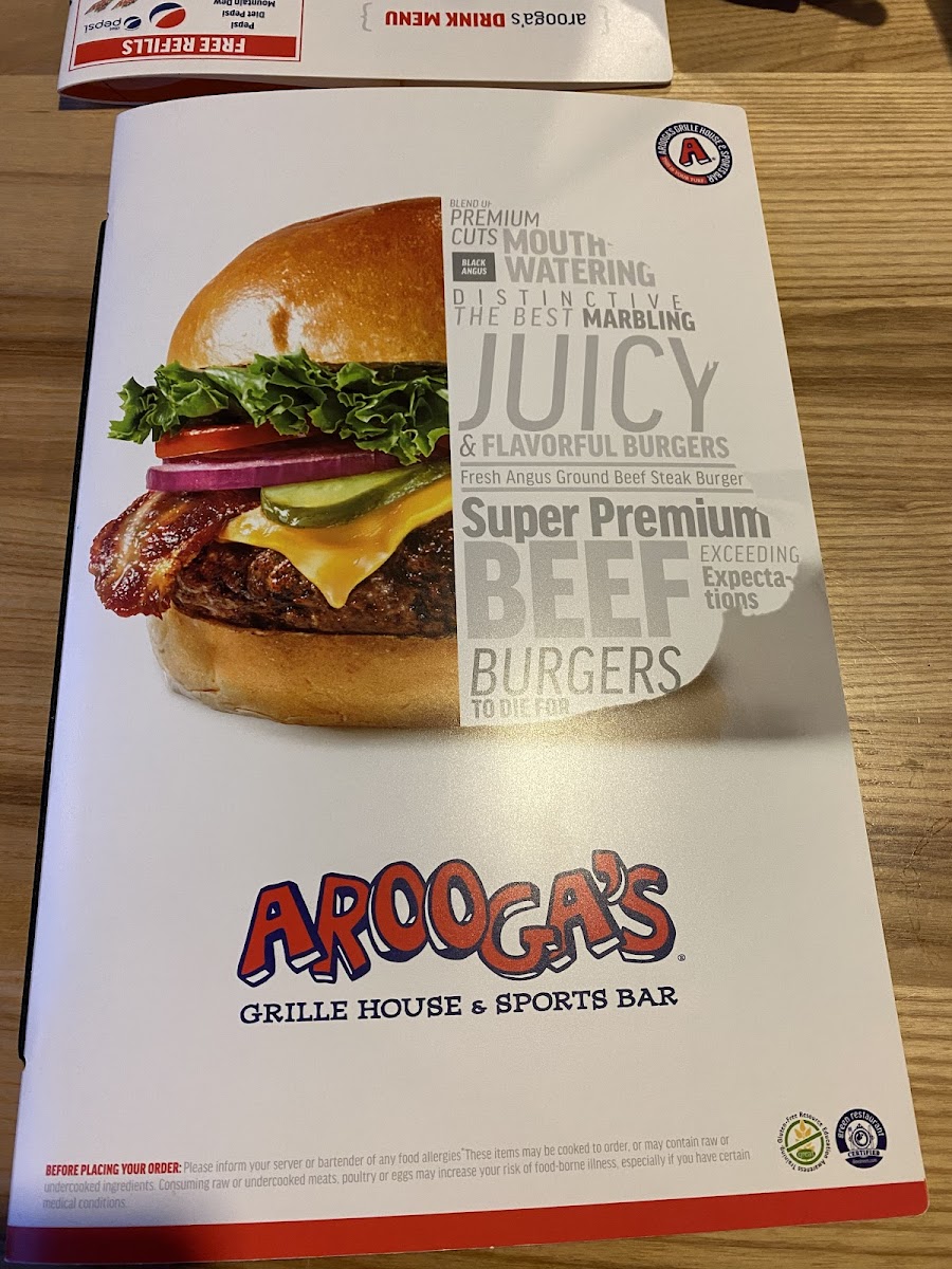 Arooga's gluten-free menu