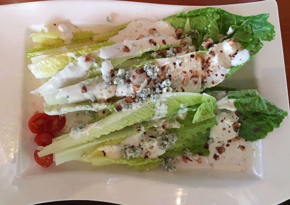 Hearts of Romaine Salad with Blue Cheese Dressing and Hazelnuts.