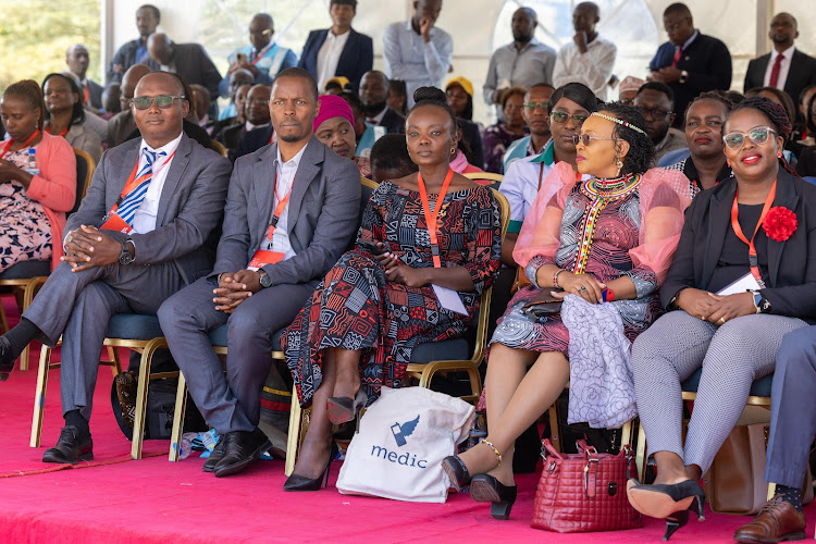 Kenyans and leaders listening during the unveiling of 100,000 Community Health Promoters kits to 47 County Governments at Uhuru Park, Nairobi County on September 25, 2023.