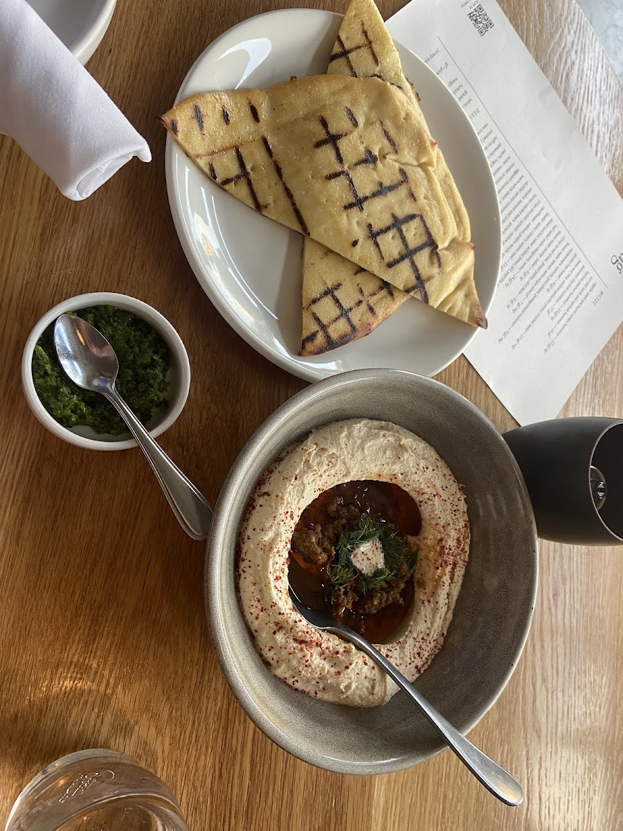 Braised lamb and appricot hummus with gluten free bread!