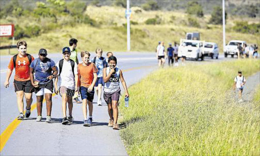 BEST FOOT FORWARD: FEBRUARY 29, 2016 Boys from Selborne College boys are seen here walking on Wyse Avenue in Abbotsford as part of their 21.5km walk, raising funds for Hope School, a less privileged school in Eureka Picture: STEPHANIE LLOYD