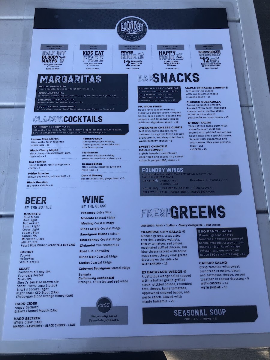 Foundry Bar & Grill gluten-free menu