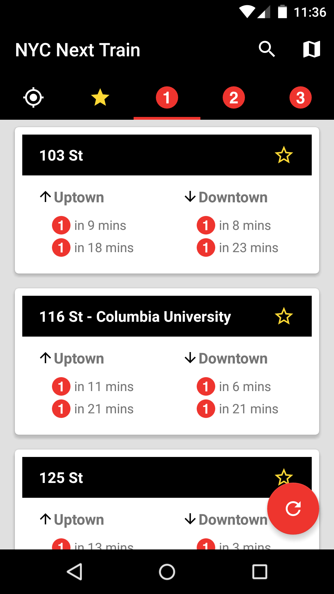 Android application NYC Next Train screenshort