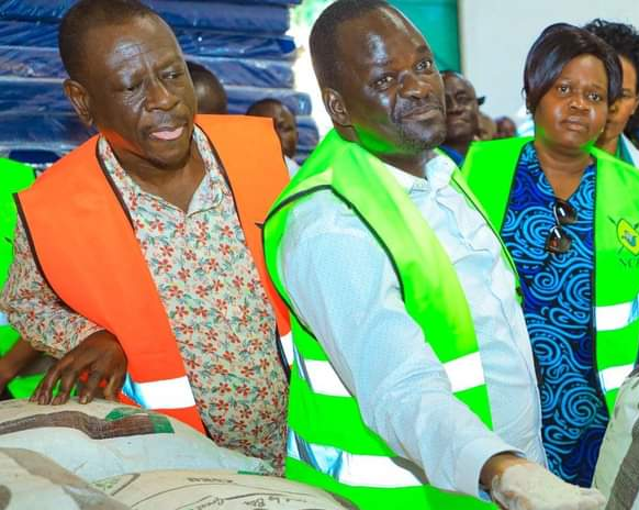 Nyando MP Jared Okello with Homa Bay Governor Gladys Wanga at Homa Bay NCPB depot on April 27,2024