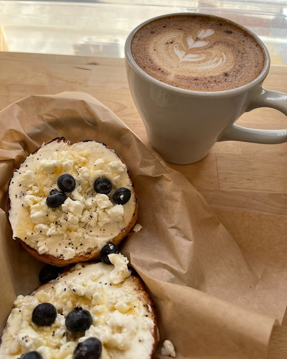 GOAT bagel and latte