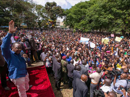 President Uhuru Kenyatta and Deputy President William Ruto hold a public rally in Nanyuki Town./DPPS