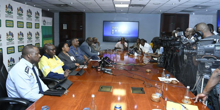 KwaZulu-Natal premier Nomusa Dube-Ncube and eThekwini mayor Mxolisi Kaunda at a briefing about the illegal strike which resulted in water and electricity outages throughout the metro.