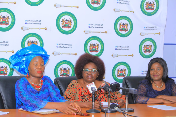 Women members of parliament led by Vihiga women representative Beatrice Adagala in a press conference to defend Kawira Mwangaza on December 16, 2022