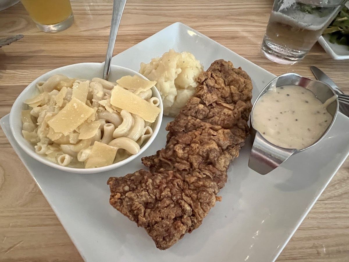 Chicken Fried Steak with Mashed Potatoes & Macaroni & Cheese