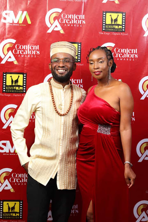 Musician Collo (Formerly Klepto) with Host Resian Lebai during the Inaugural Content Creator Awards ceremony at the National Museums, Nairobi on April 4, 2024.