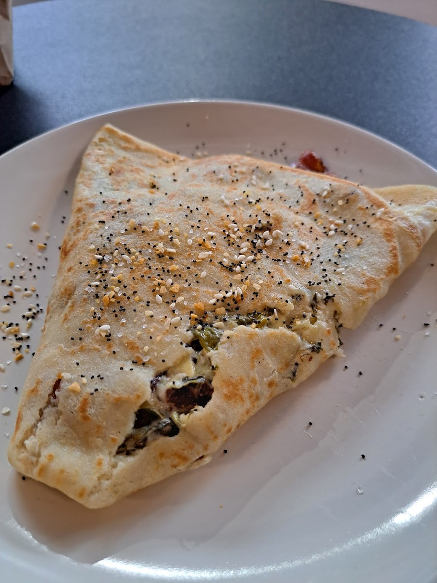 Spinach Artichoke Egg and Bacon crepe