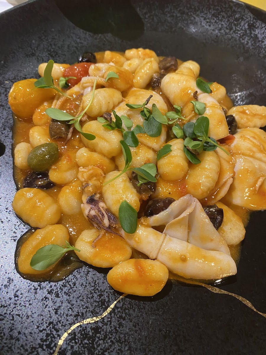 Gnocchi wiith calamari and tomao sauce - gluten free