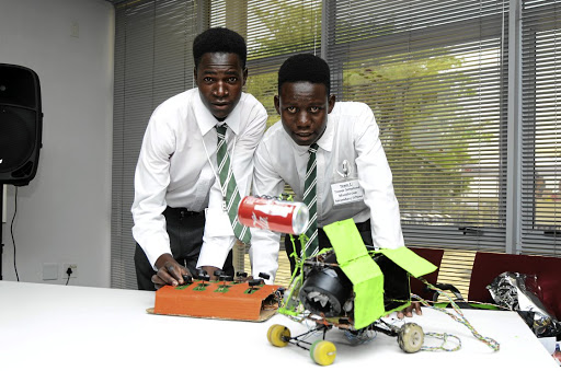 Mpumalanga pupils Joseph Mdluli and Trevor Simelane were yesterday crowned winners of HIP2B� 3M Innovation Challenge./ Mduduzi Ndzingi