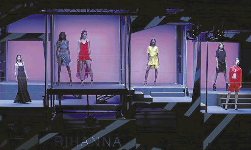 Models present creations from superstar Rihanna for River Island Autumn/Winter 2013 collection on Saturday, during the London Fashion Week