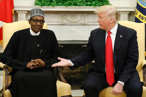 US President Donald Trump welcoming Nigerian President Muhammadu Buhari to White House ./REUTERS