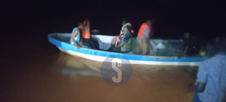 Rescuers search for passengers who were on board on the boat that capsized at Kona punda area within Madogo in Tana River county on April 28, 2024