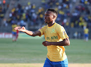 Themba Zwane of Sundowns celebrates goal during the Absa Premiership 2019/20 football match between Mamelodi Sundowns and SuperSport United at Lucas Moripe Stadium, Pretoria on 03 August 2019.
