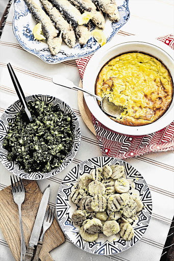 AMA-YUM: Clockwise from left, morogo, sweetcorn bake and grilled amadumbe