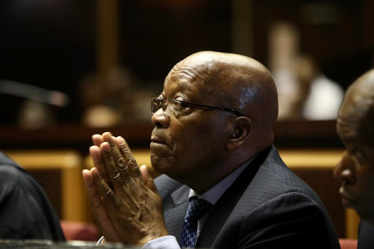 Former president Jacob Zuma listens to Anton Katz SC arguing for a stay of prosecution on behalf of his co-accused in the Pietermaritzburg High Court on Tuesday. The matter was stood down until Thursday.
