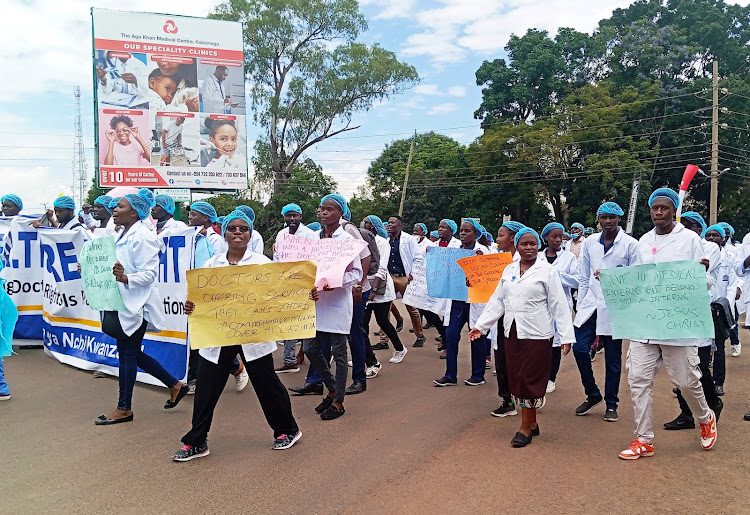 Health workers take to the streets in Kakamega on Friday