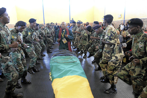 Military veterans attend the funeral service of MK soldier Sandile Mvundla at Naledi Community Hall, Soweto, on Saturday.