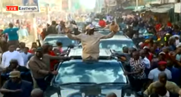 Raila Odinga's convoy in Nairobi , Eastleigh on Monday