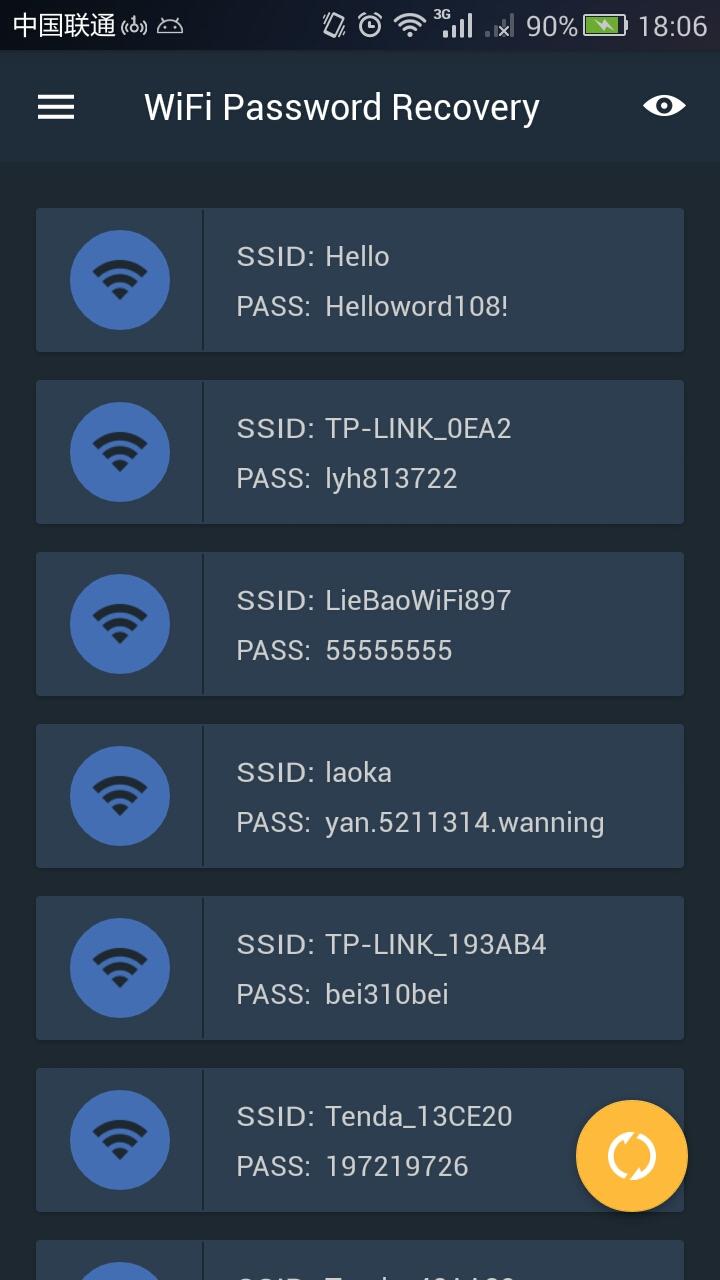 Android application WiFi Password Recovery(root) screenshort