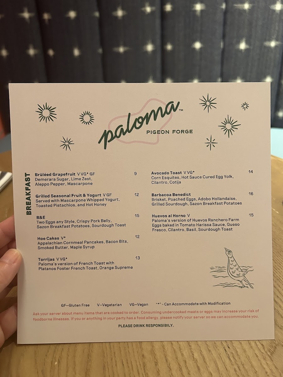 Paloma Scratch Kitchen gluten-free menu