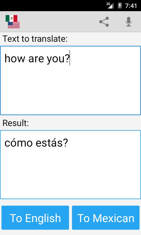 Android application Mexican English Translator screenshort