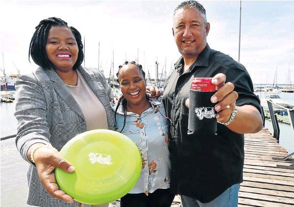Attending the launch of the Splash Festival were, from left, economic development, tourism and agriculture mayoral committee member Lehlohonolo Mfana, metro sports, recreation and culture director Kithi Ngesi and Gershon Rorich of Volleyball SA. The municipality is promising a bigger and better event in 2019