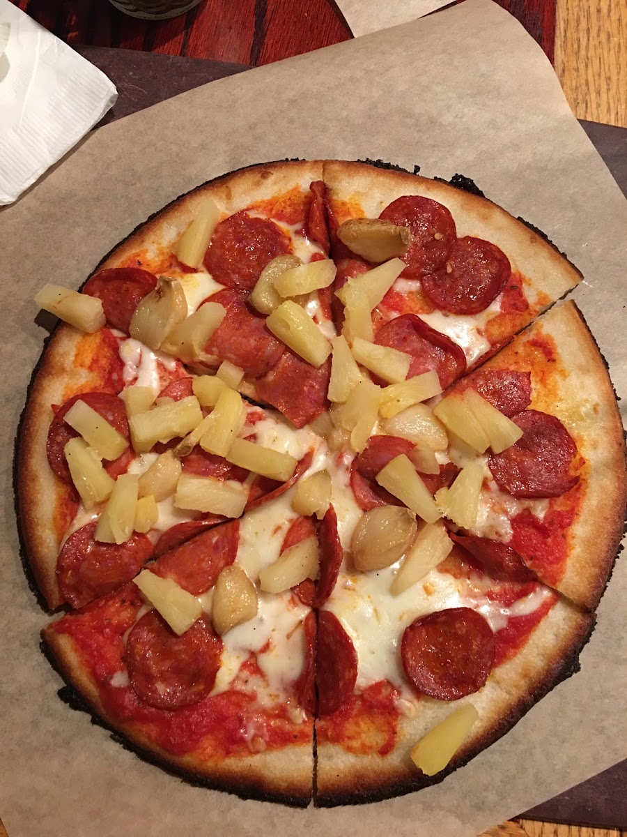Pepperoni, Pineapple and Roasted Garlic Gluten Free Pizza