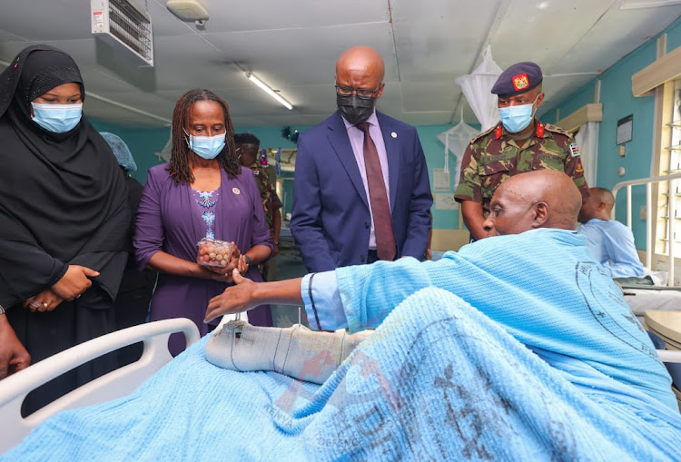 Chief of Defence Forces General Francis Ogolla when he visited Kenya Defence Forces troops and families undergoing medical care at Defence Forces Memorial Hospital and Defence Forces Wellness Centre in Nairobi on December 26, 2023.