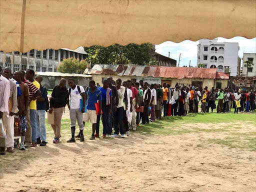 Some of the people who turned up for the police recruitment in Mombasa, May 11, 2017. /JACOB ELKANA