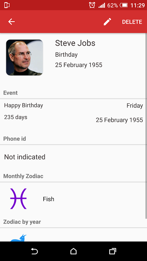 Birthday Reminder — приложение на Android